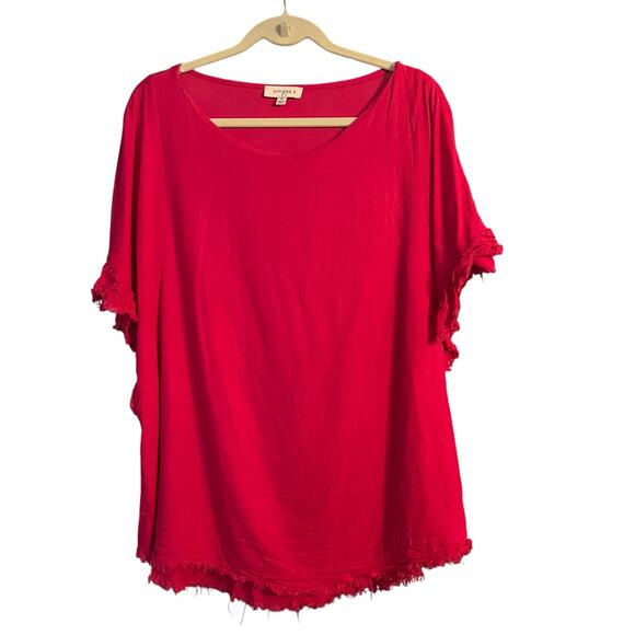 Umgee Linen Blend Coral Top Shirt XL Raw Hem Boxy Boho Oversized Lagenlook - Picture 9 of 9